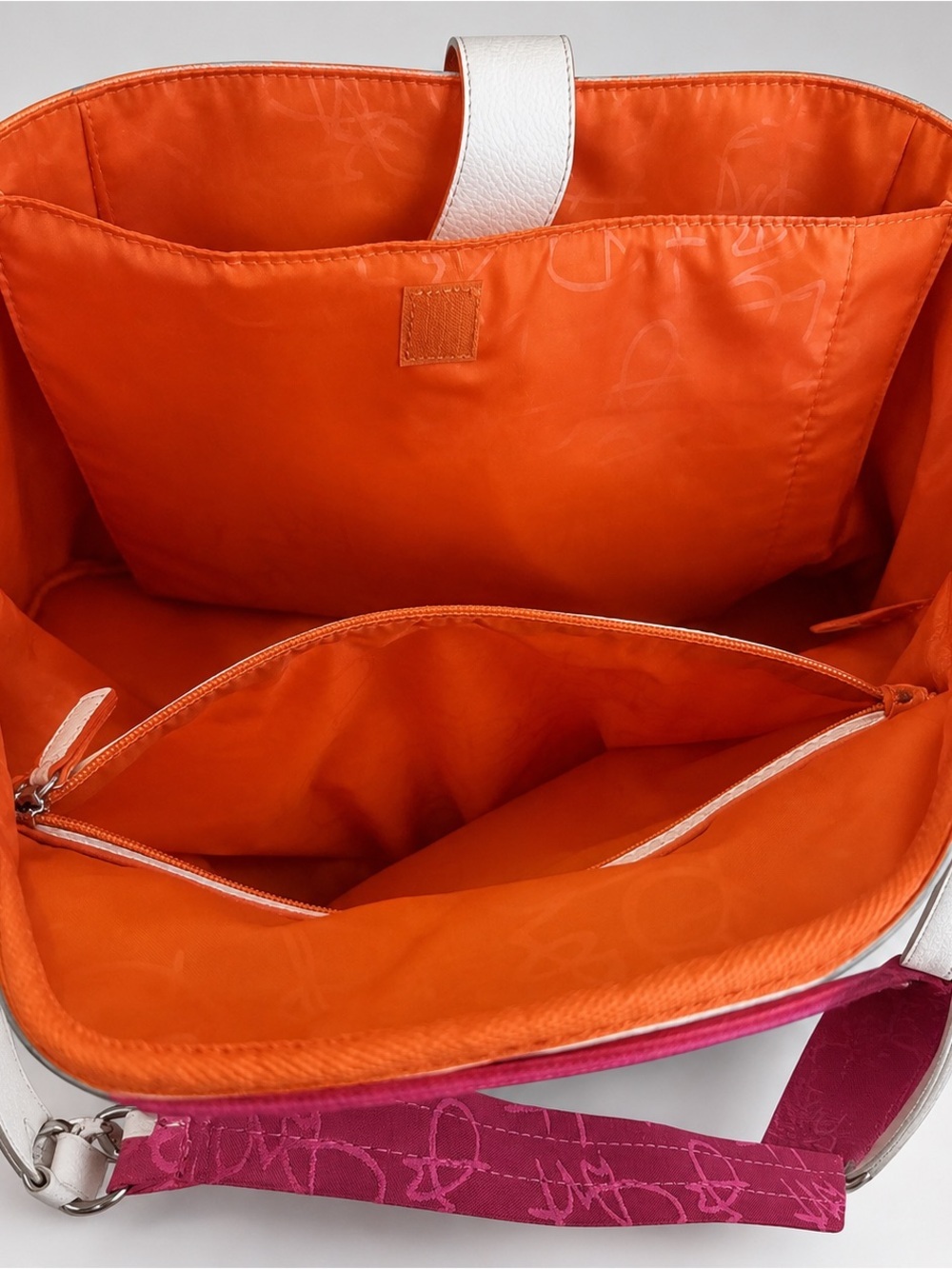 Diane Von Furstenburg Travel Bag White Leather Trim Detachable Shoulder Strap - Picture 4 of 6
